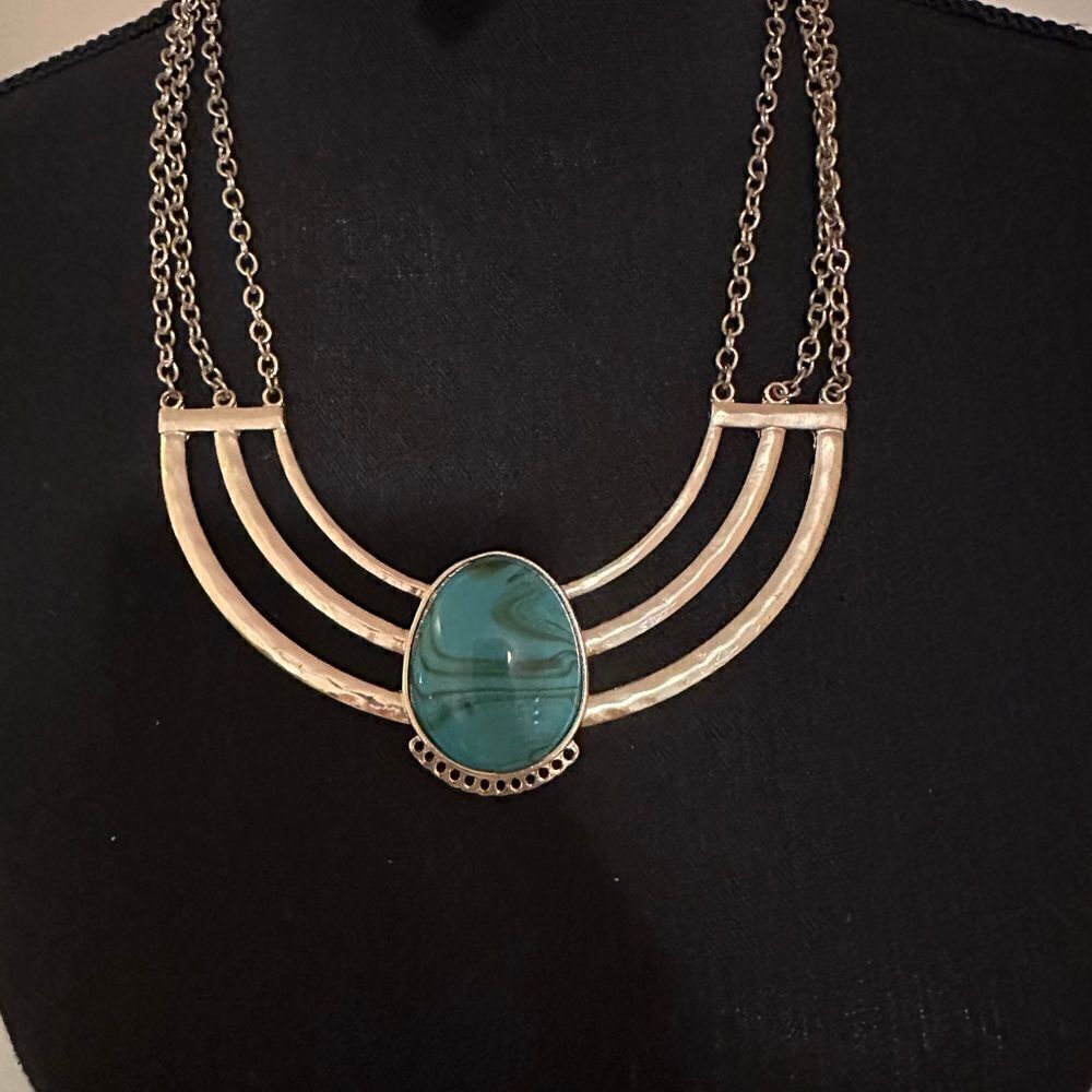 Vintage Cleopatra-Style Turquoise Statement Necklace | Gold Tone | Adjustable